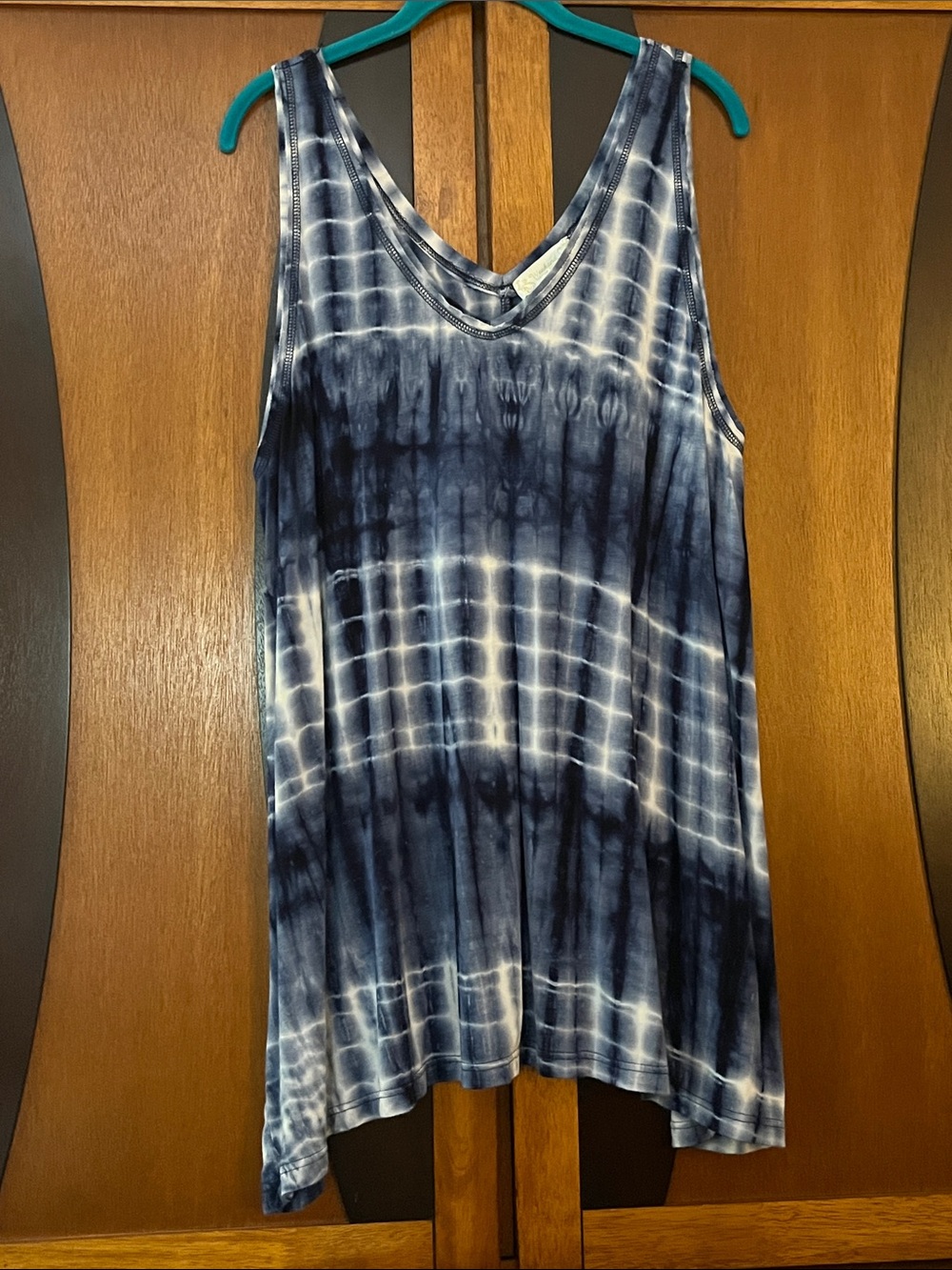 Susan Graver Navy Tie-Dye Double V-Neck Tank Top w/Decorative Chain Stitching